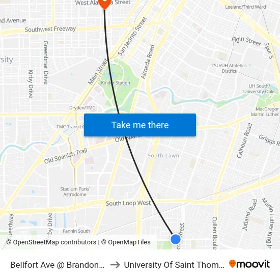 Bellfort Ave @ Brandon St to University Of Saint Thomas map