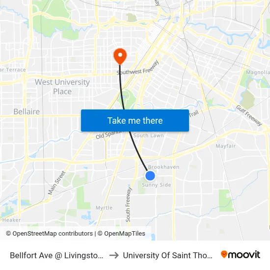 Bellfort Ave @ Livingston St to University Of Saint Thomas map