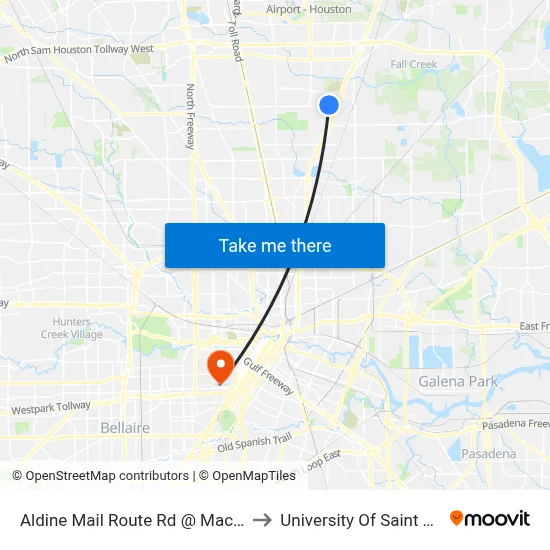 Aldine Mail Route Rd @ Macnaughton to University Of Saint Thomas map