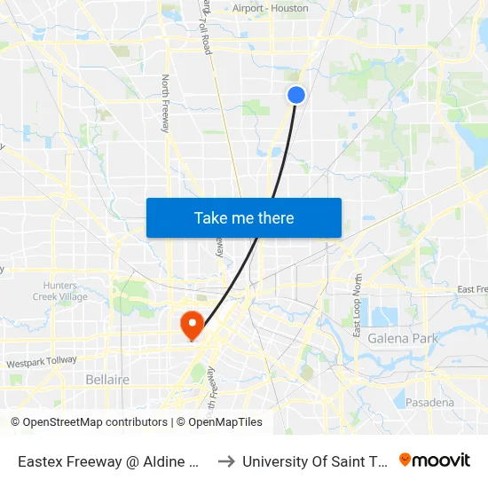 Eastex Freeway   @ Aldine Mail Rout to University Of Saint Thomas map