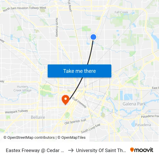 Eastex Freeway   @ Cedar Hill Ln to University Of Saint Thomas map