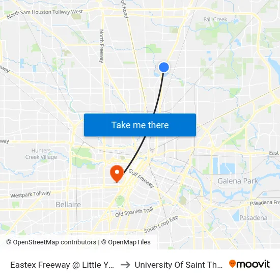 Eastex Freeway   @ Little York Rd to University Of Saint Thomas map