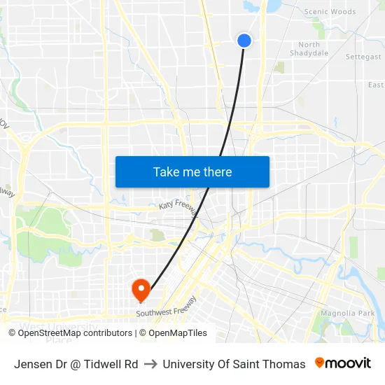 Jensen Dr @ Tidwell Rd to University Of Saint Thomas map