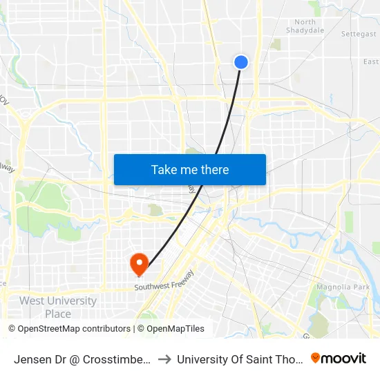 Jensen Dr @ Crosstimbers St to University Of Saint Thomas map