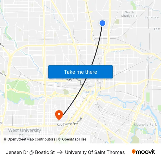 Jensen Dr @ Bostic St to University Of Saint Thomas map