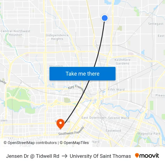 Jensen Dr @ Tidwell Rd to University Of Saint Thomas map