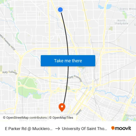 E Parker Rd @ Muckleroy St to University Of Saint Thomas map