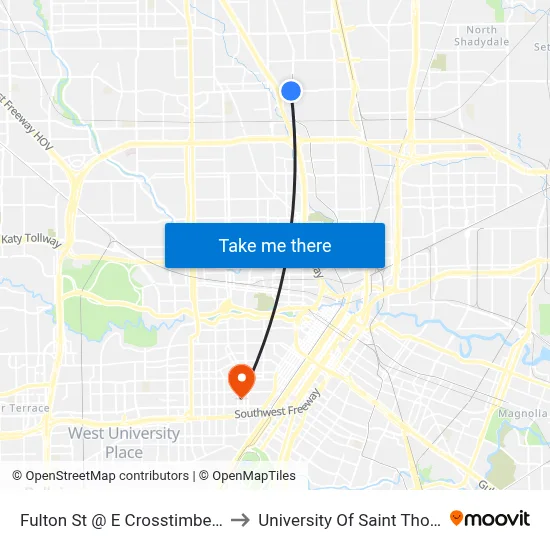 Fulton St @ E Crosstimbers St to University Of Saint Thomas map