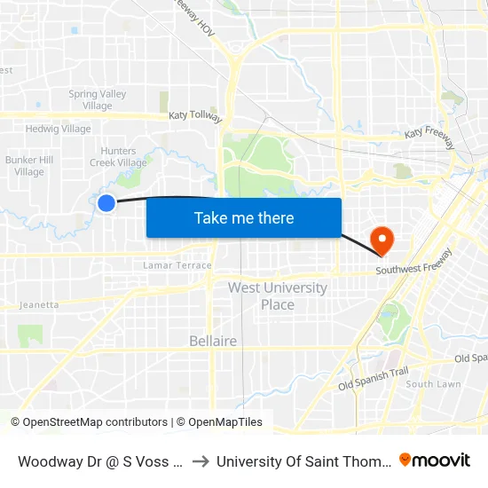 Woodway Dr @ S Voss Rd to University Of Saint Thomas map