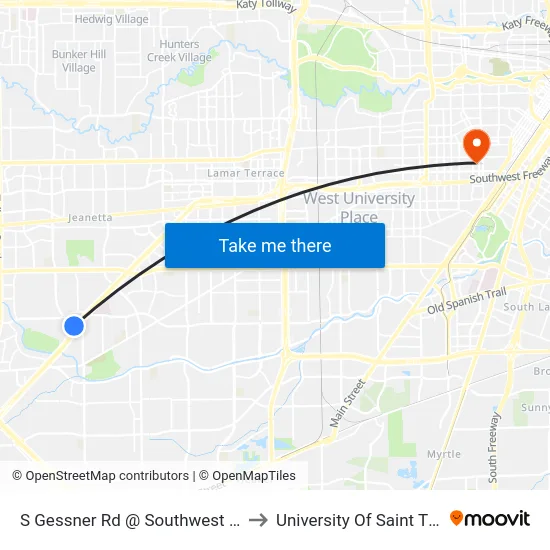 S Gessner Rd @ Southwest Freeway to University Of Saint Thomas map