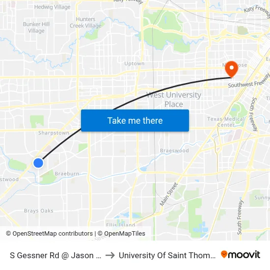 S Gessner Rd @ Jason St to University Of Saint Thomas map