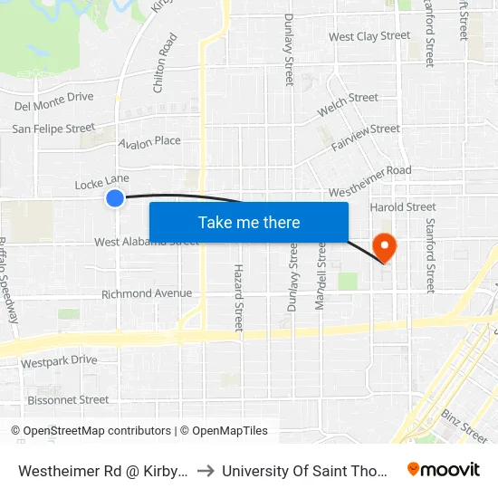 Westheimer Rd @ Kirby Dr to University Of Saint Thomas map