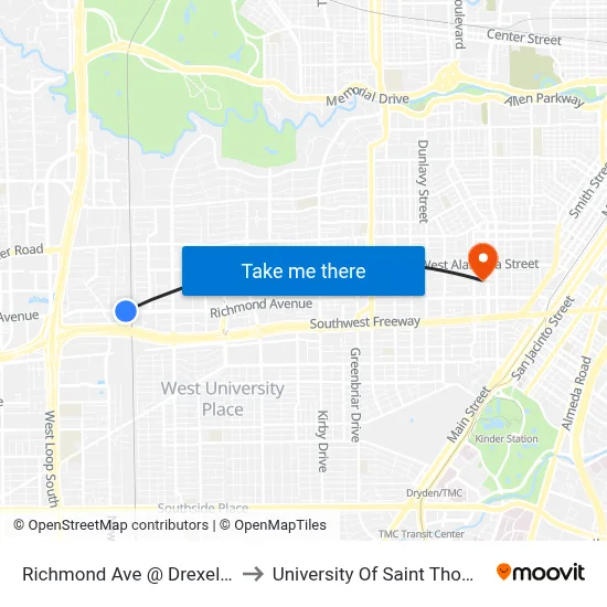 Richmond Ave @ Drexel Dr to University Of Saint Thomas map