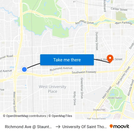 Richmond Ave @ Staunton St to University Of Saint Thomas map