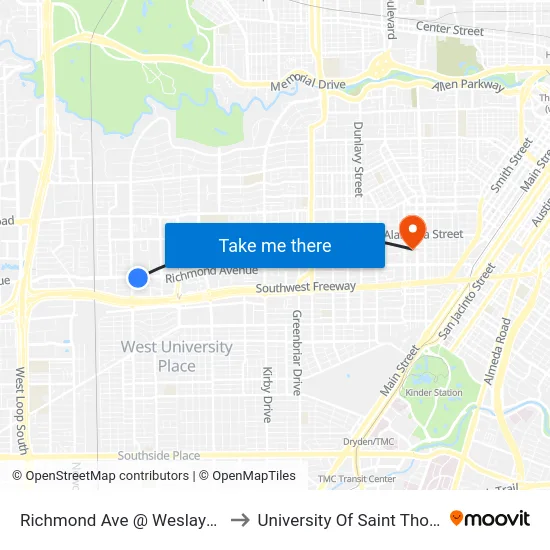Richmond Ave @ Weslayan St to University Of Saint Thomas map