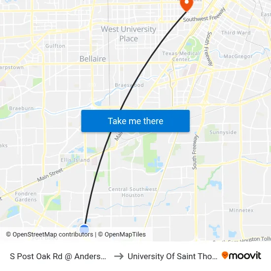 S Post Oak Rd @ Anderson Rd to University Of Saint Thomas map