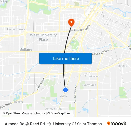 Almeda Rd @ Reed Rd to University Of Saint Thomas map