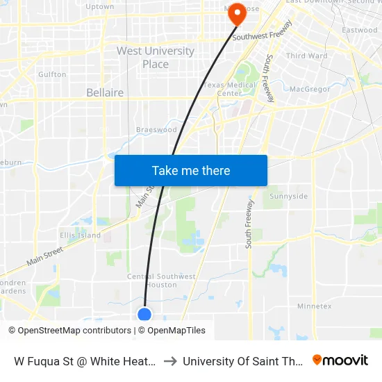 W Fuqua St @ White Heather Dr to University Of Saint Thomas map