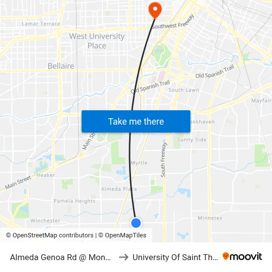 Almeda Genoa Rd @ Monarch Rd to University Of Saint Thomas map