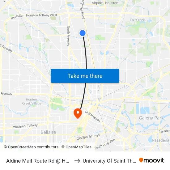 Aldine Mail Route Rd @ Henry Rd to University Of Saint Thomas map