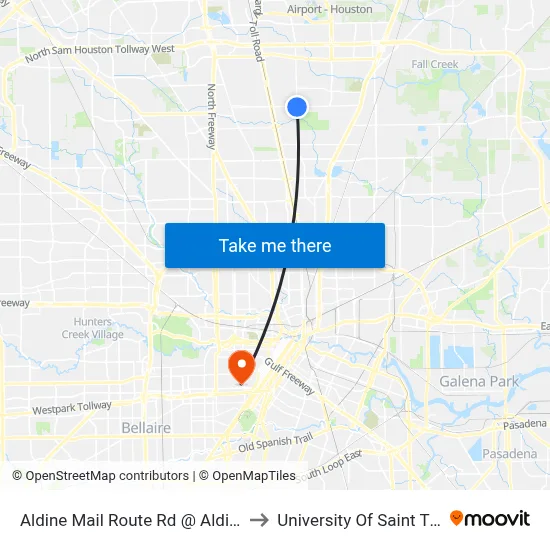 Aldine Mail Route Rd @ Aldine Westf to University Of Saint Thomas map