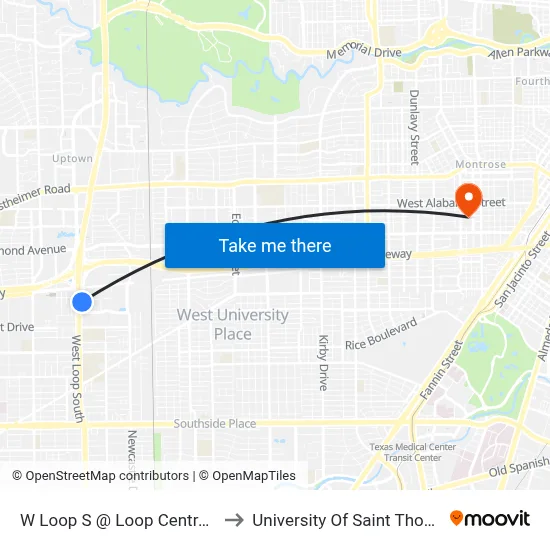W Loop S @ Loop Central Dr to University Of Saint Thomas map