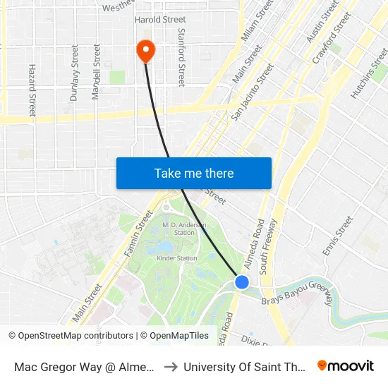Mac Gregor Way @ Almeda Rd to University Of Saint Thomas map