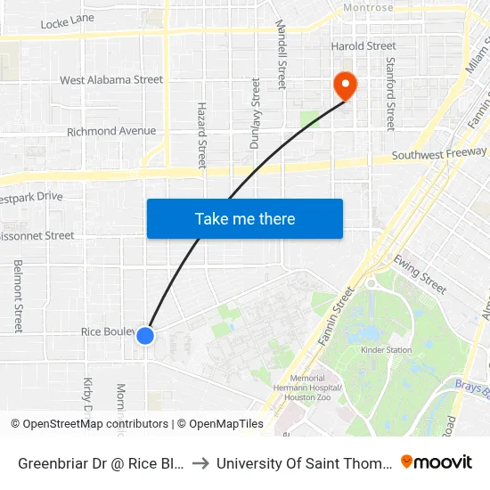Greenbriar Dr @ Rice Blvd to University Of Saint Thomas map