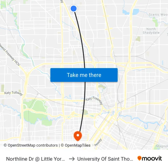 Northline Dr @ Little York Rd to University Of Saint Thomas map