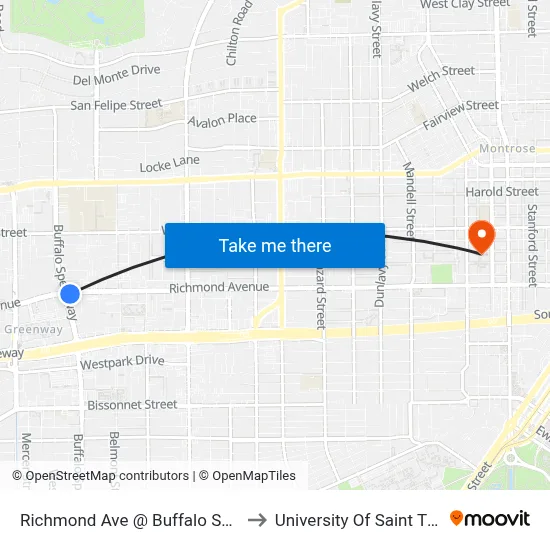 Richmond Ave @ Buffalo Speedway to University Of Saint Thomas map