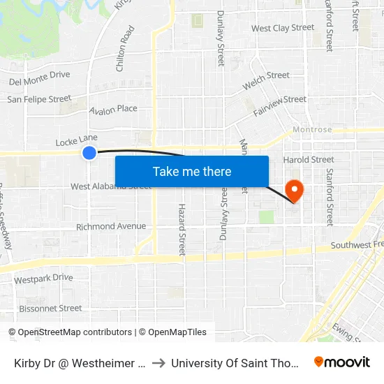 Kirby Dr @ Westheimer Rd to University Of Saint Thomas map