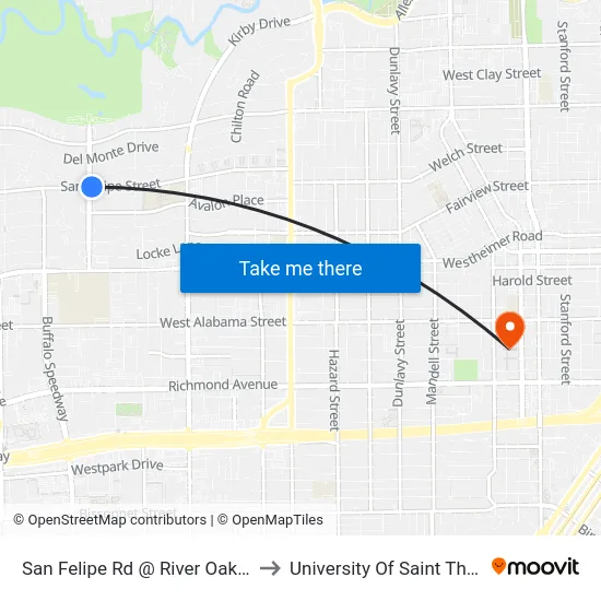 San Felipe Rd @ River Oaks Blvd to University Of Saint Thomas map