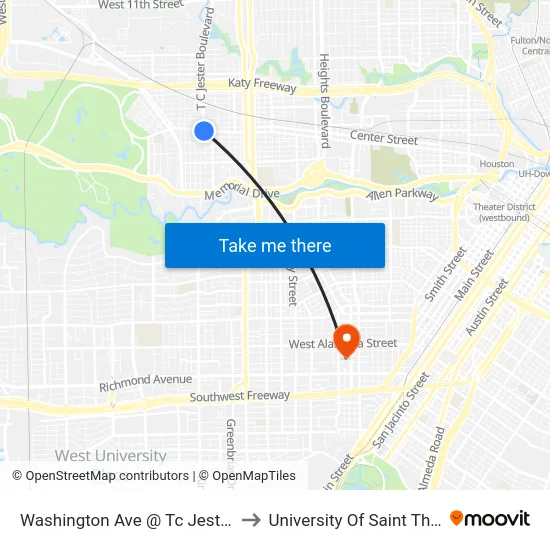 Washington Ave @ Tc Jester Blvd to University Of Saint Thomas map