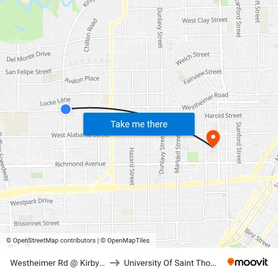 Westheimer Rd @ Kirby Dr to University Of Saint Thomas map