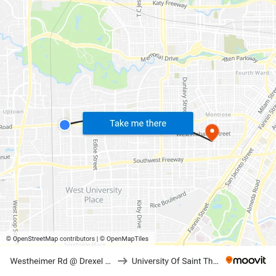 Westheimer Rd @ Drexel Dr MB to University Of Saint Thomas map
