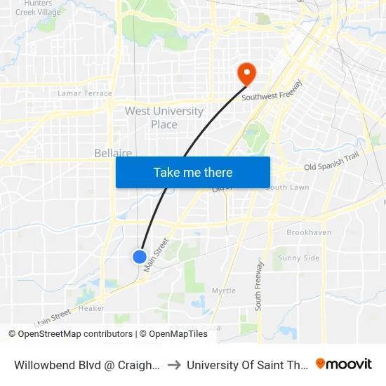 Willowbend Blvd @ Craighead Dr to University Of Saint Thomas map