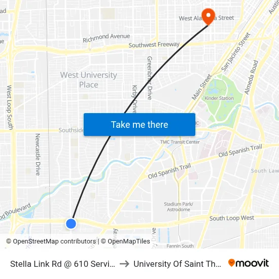 Stella Link Rd @ 610 Service Rd to University Of Saint Thomas map
