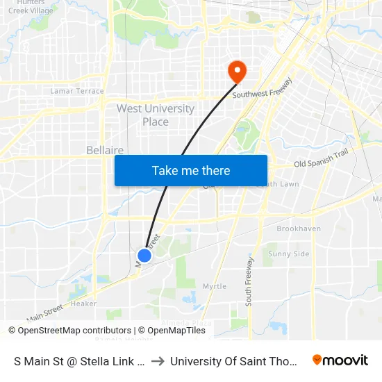 S Main St @ Stella Link Rd to University Of Saint Thomas map