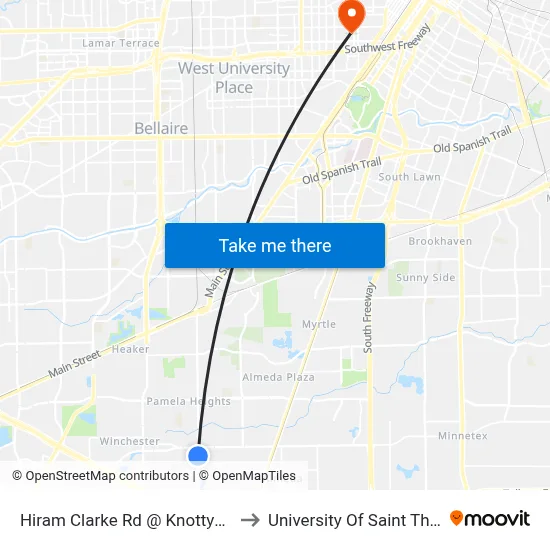 Hiram Clarke Rd @ Knottynold Ln to University Of Saint Thomas map
