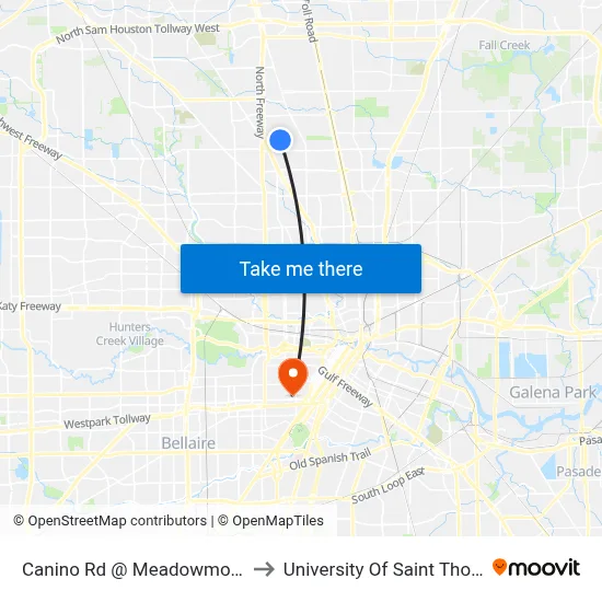 Canino Rd @ Meadowmoor Dr to University Of Saint Thomas map