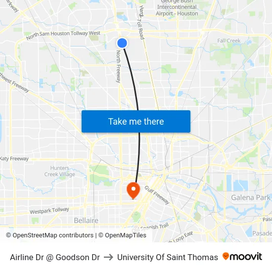 Airline Dr @ Goodson Dr to University Of Saint Thomas map