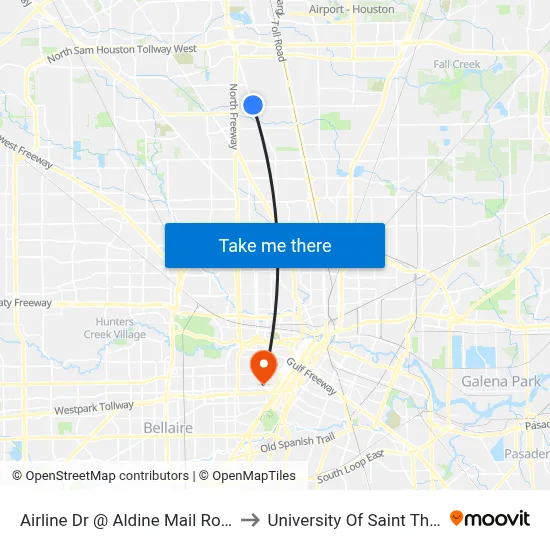 Airline Dr @ Aldine Mail Route Rd to University Of Saint Thomas map