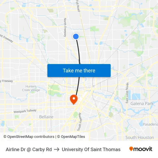 Airline Dr @ Carby Rd to University Of Saint Thomas map