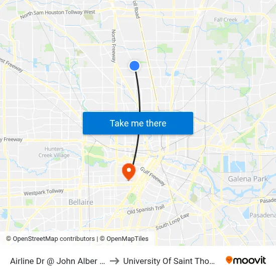 Airline Dr @ John Alber Rd to University Of Saint Thomas map