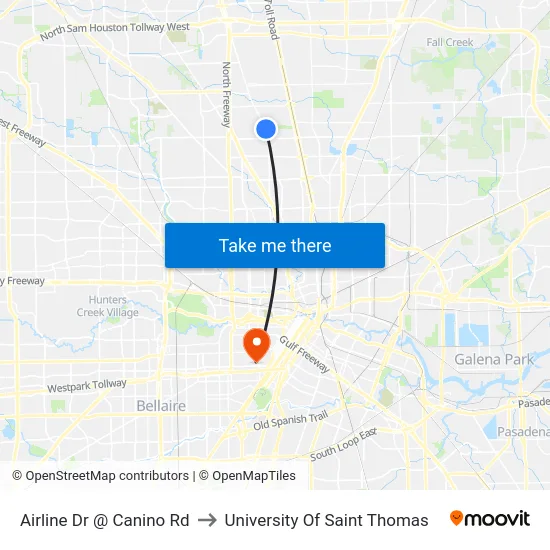 Airline Dr @ Canino Rd to University Of Saint Thomas map