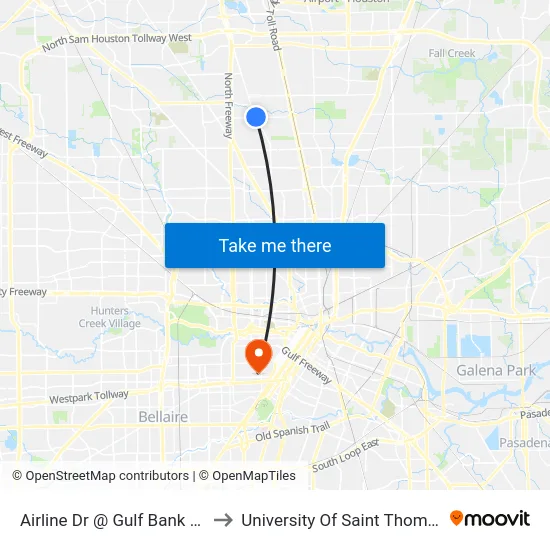 Airline Dr @ Gulf Bank Rd to University Of Saint Thomas map
