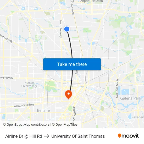 Airline Dr @ Hill Rd to University Of Saint Thomas map