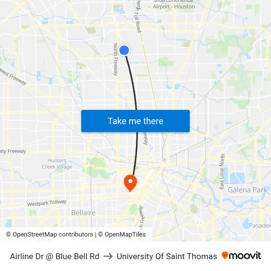Airline Dr @ Blue Bell Rd to University Of Saint Thomas map