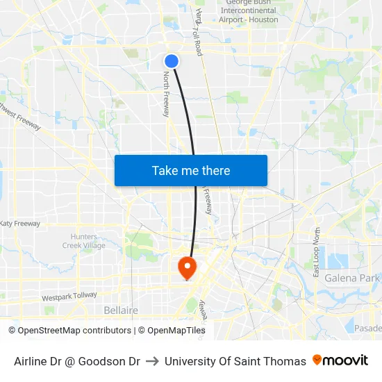 Airline Dr @ Goodson Dr to University Of Saint Thomas map