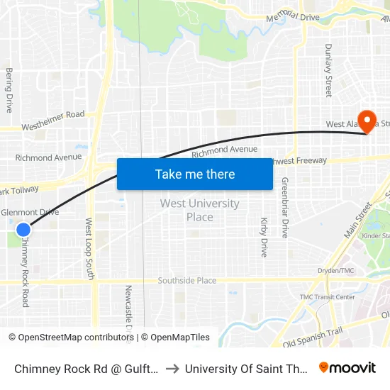 Chimney Rock Rd @ Gulfton Dr to University Of Saint Thomas map